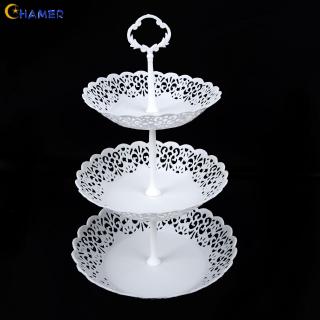 Durable 1pc Table Kitchen Display Decor 25.5*40cm White PP 3-layer Fruit Dessert Detachable Hollow Tray Storage rack