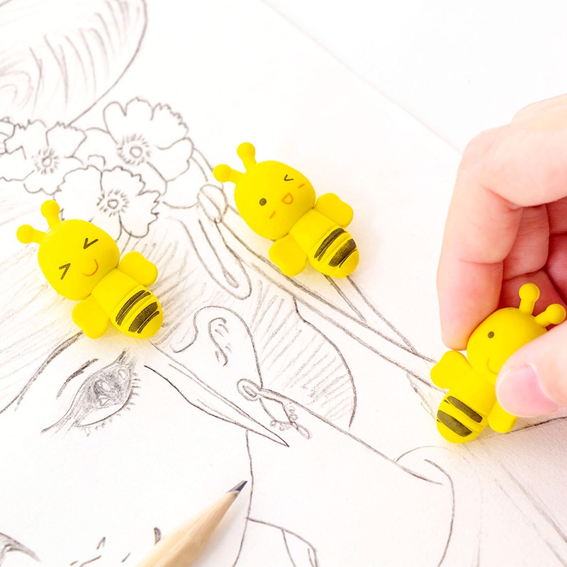 Tẩy bút chì con ong vàng set 2 viên, đồ dùng học tập dễ thương cute giá rẻ làm quà tặng học sinh văn phòng phẩm