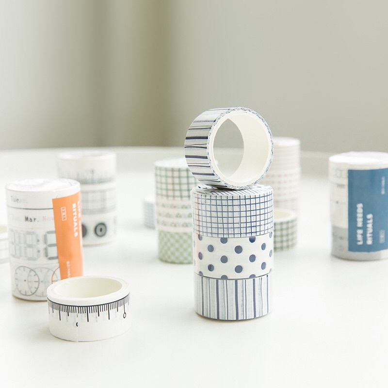 Set 3 cuộn washi tape theo tone màu hoạ tiết basic