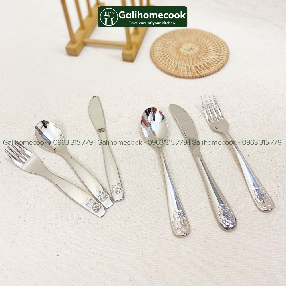 Bộ Dao Thìa Nĩa cho bé tập ăn inox 304 xuất khẩu cao cấp an toàn vệ sinh | GaliHomecook Children Cutlery