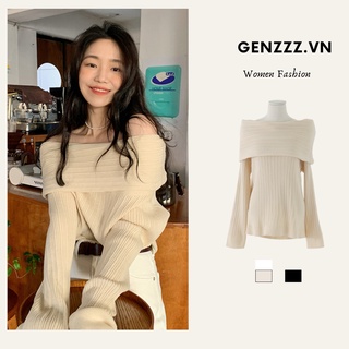 Áo len trễ vai dài tay xinh xắn, phong cách Hàn Quốc, ulzzang, hot mùa thu đông dành cho nữ