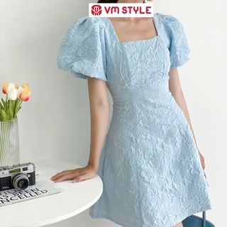 Đầm tay phồng cổ u cột nơ sau 08524 ullzang thời trang nữ VM Shop VDU00138