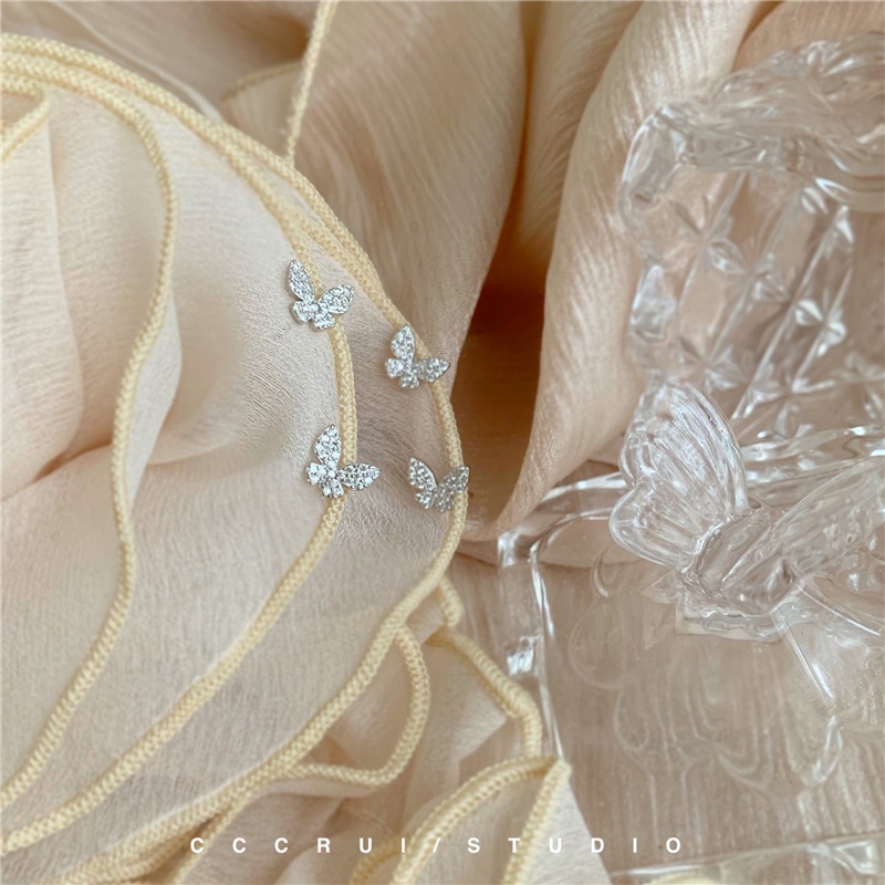 Đôi Bông Tai Hình Bướm Zircon Mới 2022 Không Gây Dị Ứng Dành Cho Nữ
