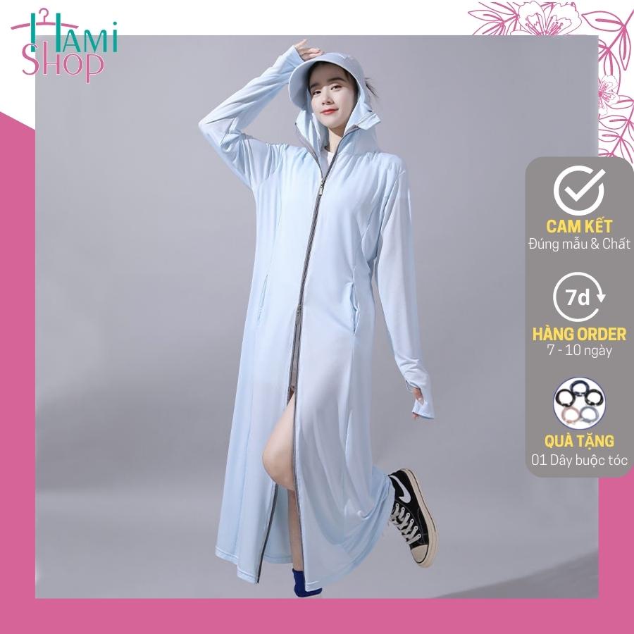 Áo chống nắng nữ toàn thân chất thun lạnh dáng dài khóa 2 chiều tiện lợi