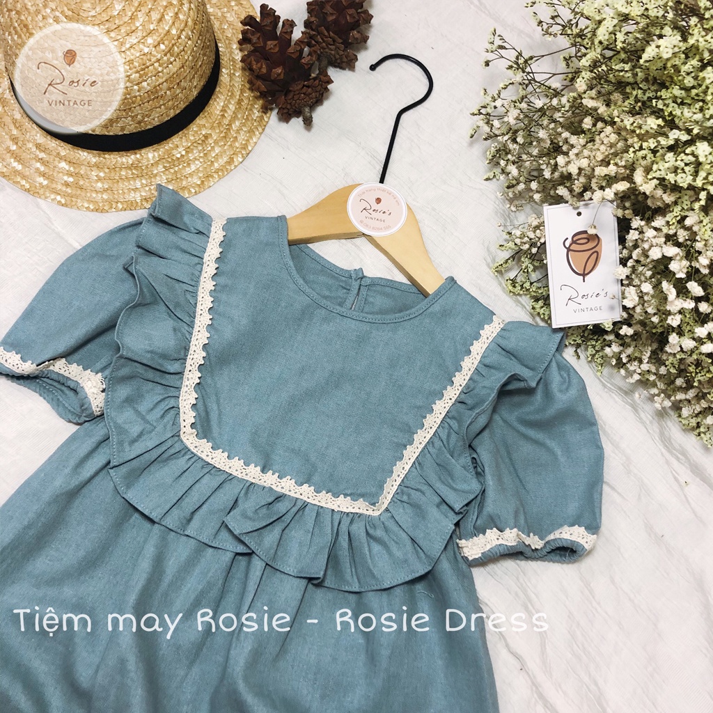 Váy ren Vintage bèo ngực ROSIE V24, chất vải Linen mềm thoáng mát cho bé gái từ 9 - 38kg