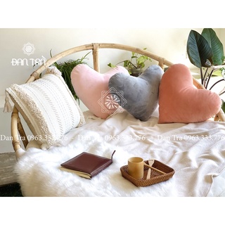 Gối nhung hình trái tim, gối trái tim size 40cm, gối ôm bằng nhung hình trái tim, gối décor phòng, nội thất mây tre đan