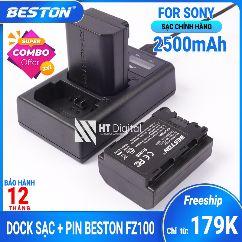 Dock sạc + 2 pin Sony NP-FZ100 Beston dùng cho máy ảnh SONY A7M3 A7RM3 A9 A7III, A7r III, A9