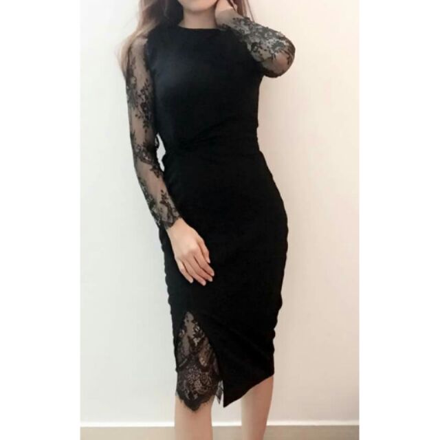 [ẢNH THẬT] Đầm body chéo eo tay ren lông mi
