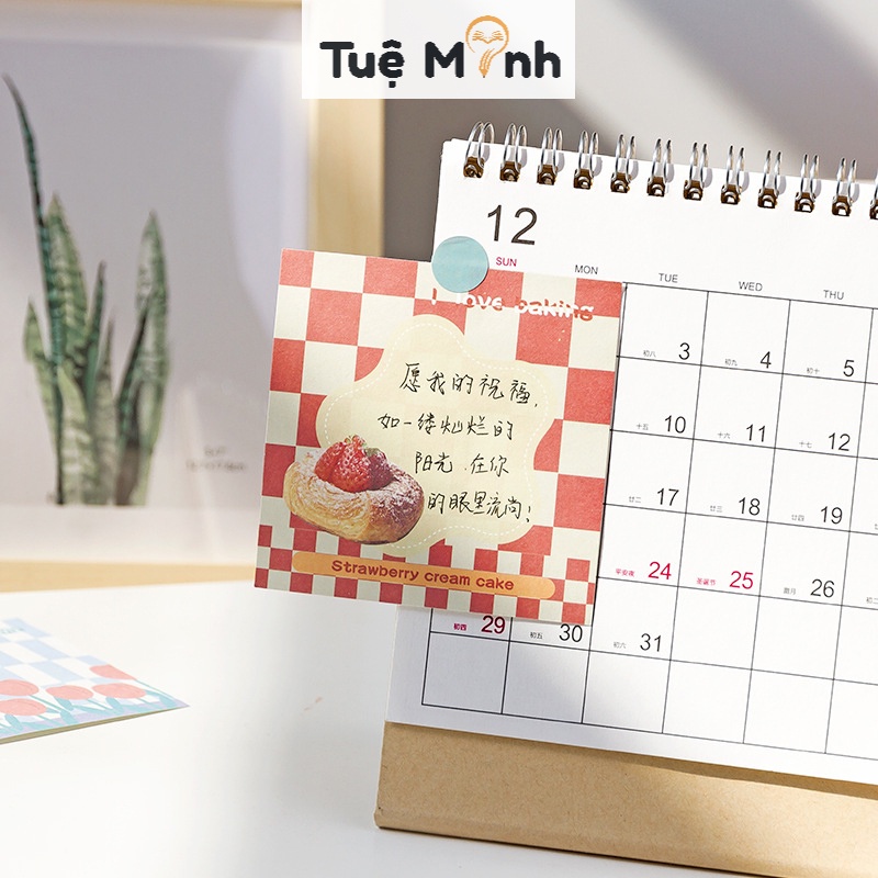 Note ghi chú tập 100 tờ Caro dễ thương NO17 hình Bánh kem, Vườn hoa cute trang trí sổ bullet journal