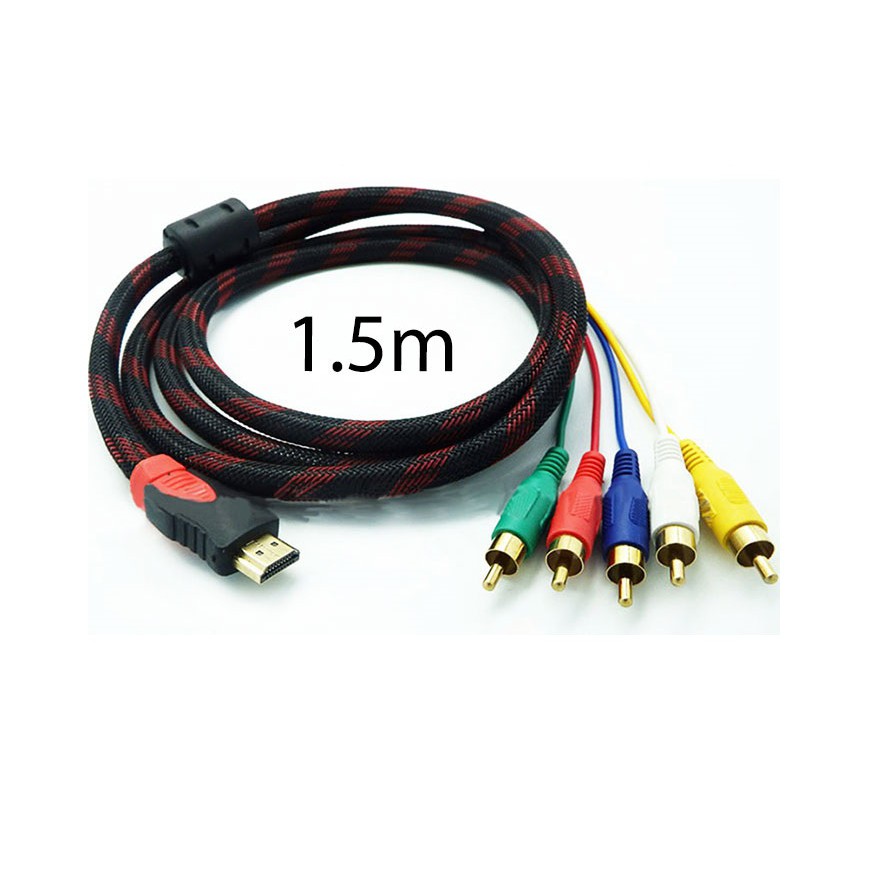 Cáp tín hiệu từ máy tính HDMI sang 5 đầu AV bông sen RCA đỏ, xanh dương, vàng, trắng, xanh lá kingmaster KM 01505 1.5m