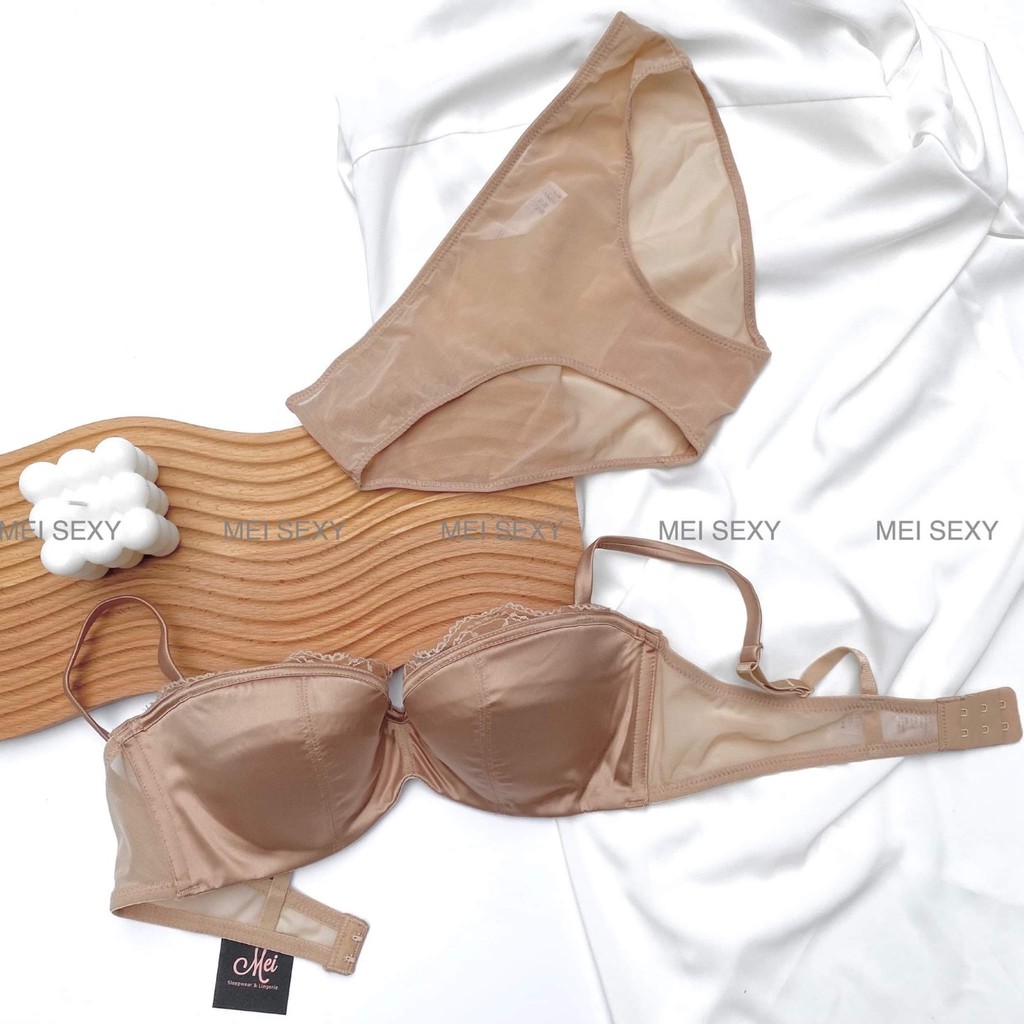 (Xả lỗ) Bộ Đồ Lót Phối Lụa Cao Cấp Có Gọng Đệm Mỏng Ren Gợi Cảm Gorgeous 02