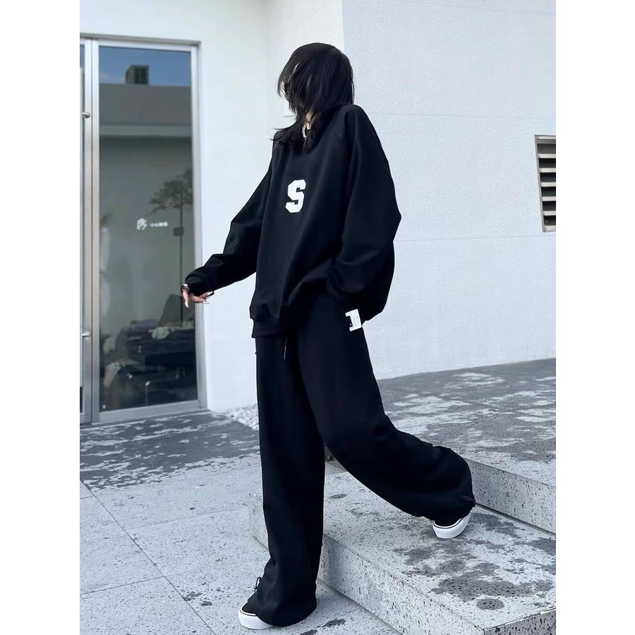 Set Bộ Chữ S Thêu Tăm Nam Nữ Unisex Dáng Rộng Quần Bom Chun Basic