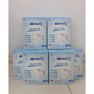 Khẩu trang y tế 6D Mask kháng khuẩn Cửu Long, hộp 10 cái màu trắng