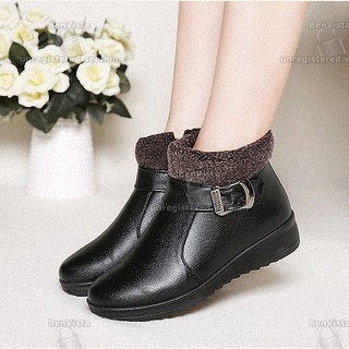 Giày boot da cổ phối lưới