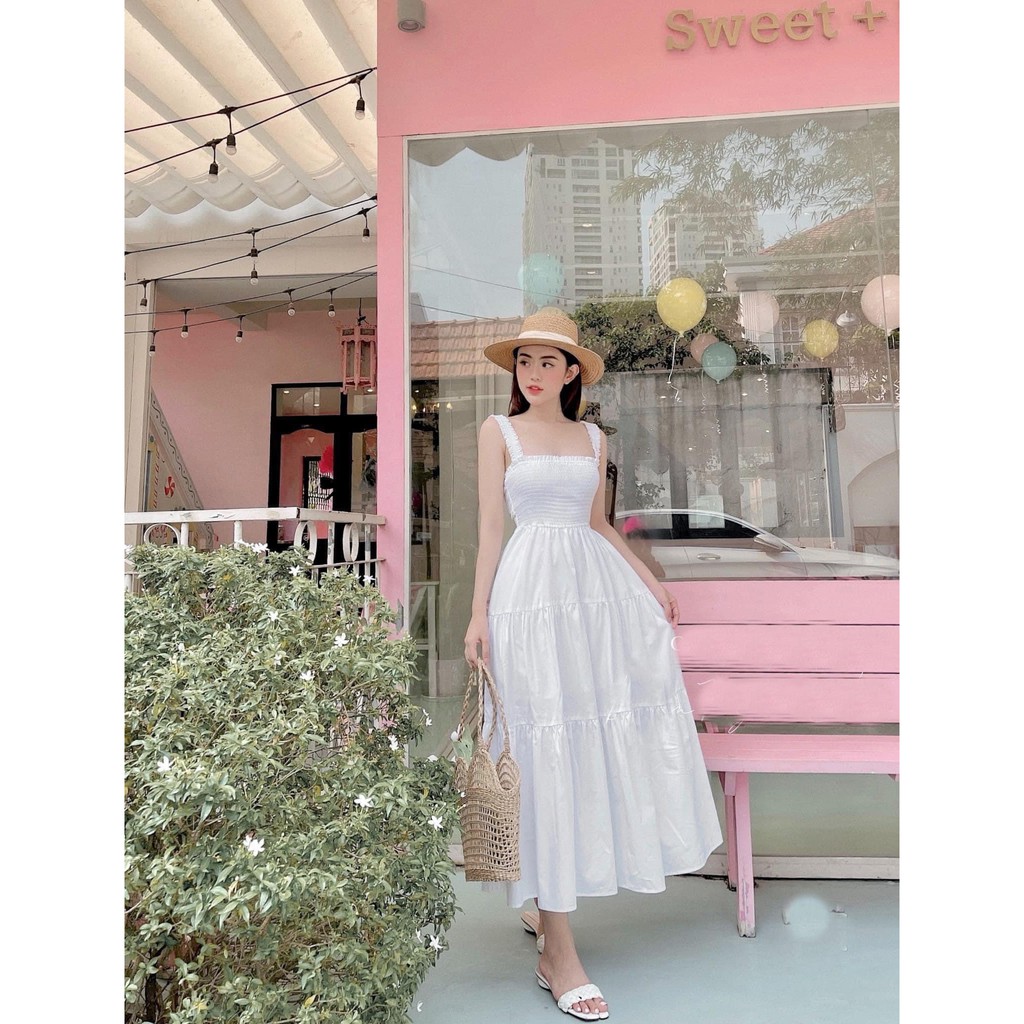 [ ảnh thật ] váy hai dây nữ bản to bo chun | BigBuy360 - bigbuy360.vn