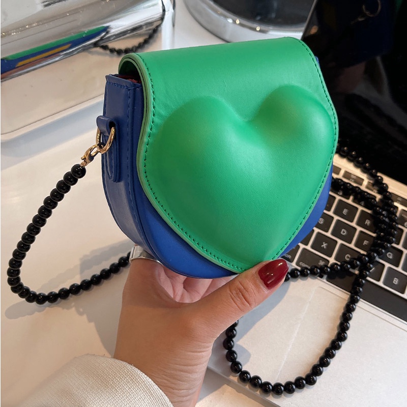 IELGY Túi Đeo Chéo mini Hình Trái Tim Phối Dây Xích Ngọc Trai Thời Trang Hàn Quốc Cho Nữ