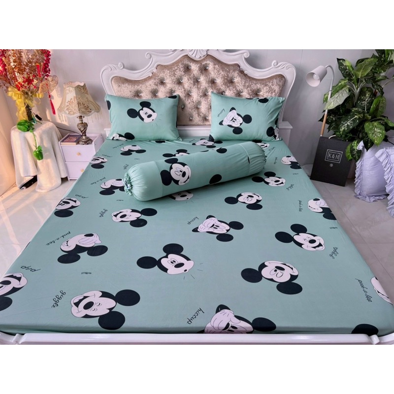 Bộ ga gối thun hàn hình chuột Mickey