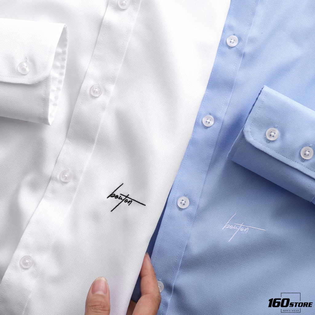 Áo Sơ Mi Nam Dài Tay Trơn Thêu Logo ChữKý BOUTON, 02 Màu Vải Cotton Hat, Form Slim Fit SMBO0028 160STORE | BigBuy360 - bigbuy360.vn