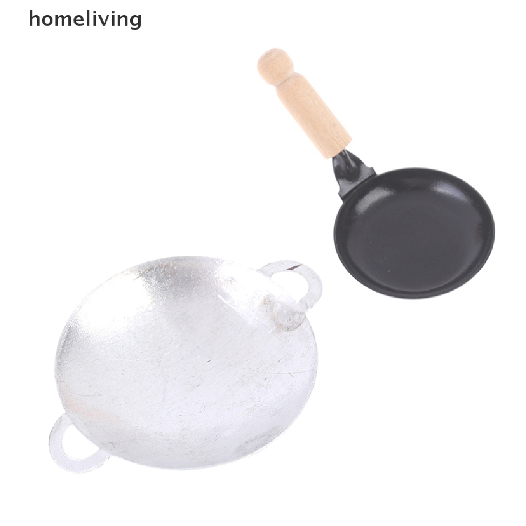 Chảo Chiên Đồ Ăn Mini Bằng Thiếc Tay Cầm Bằng Gỗ Tiện Dụng Cho Nhà Búp Bê