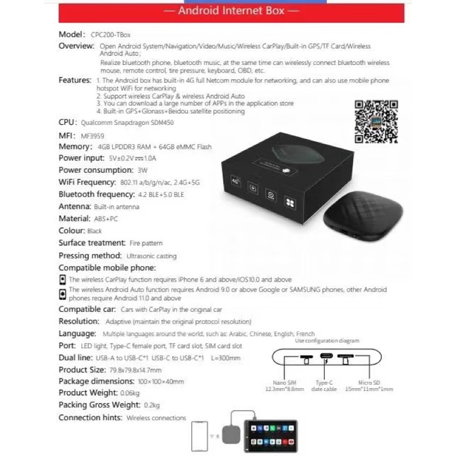 Android box oto cho màn theo xe các hãng có hỗ trợ carplay 4+64g chip 8 nhân