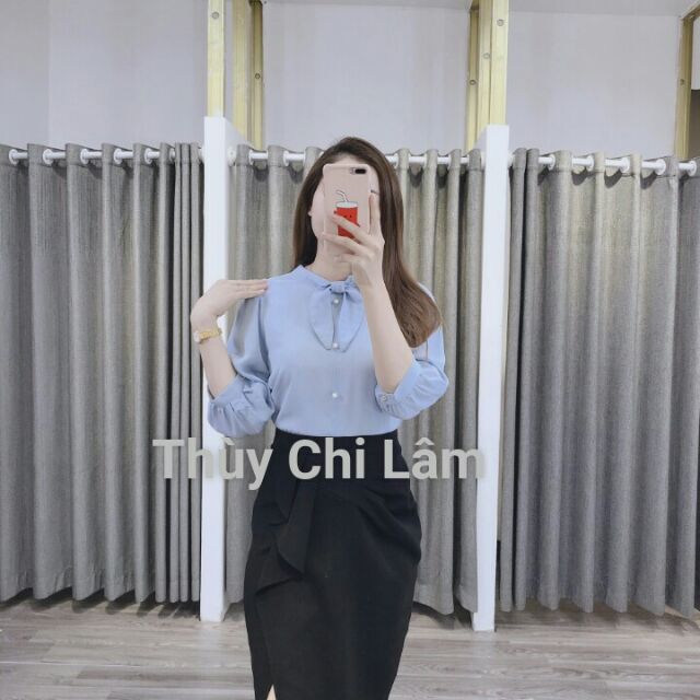 Áo sơ mi nơ cổ cách điệu