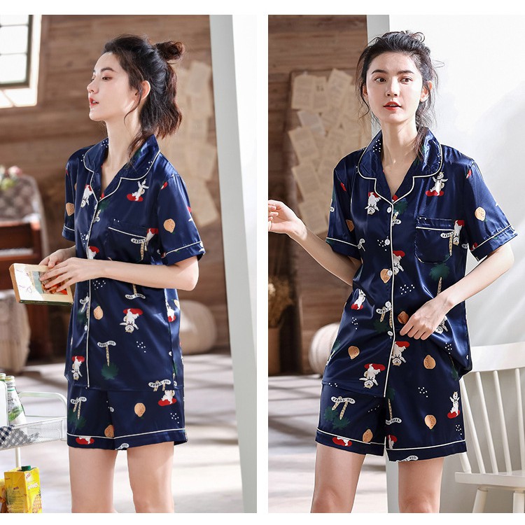 [Mã FASHIONXANH44 giảm 10% tối đa 30K đơn 99K] Bộ đồ mặc nhà cộc tay lụa pijama họa tiết đáng yêu [BC04