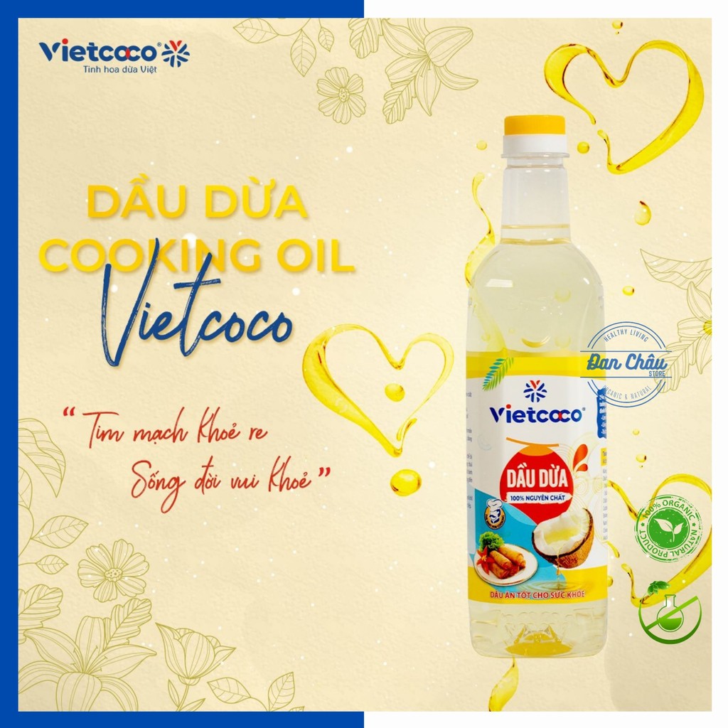 Dầu Dừa VIETCOCO Nguyên Chất 100% Dùng Nấu Ăn, Làm Bánh, Chiên Xào Nấu Chịu Nhiệt Độ Cao, Tốt Cho Sức Khoẻ Tim Mạch
