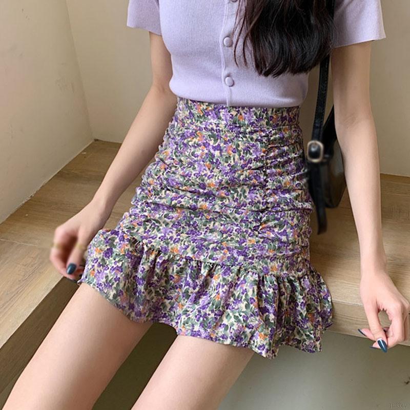 Chân Váy Ngắn In Hoa Lưng Cao Thời Trang Hàn Quốc