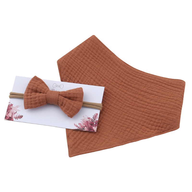 Yếm Ăn Vải Cotton Mềm Màu Trơn Đính Nơ Hình Tam Giác Dễ Thương