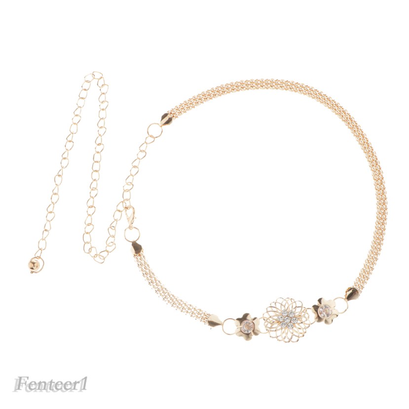 Dây nịt kim loại hình hoa đính đá có thể điều chỉnh kích cỡ