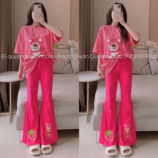 Set Bộ Đồ Nữ Áo Thun Sọc Gấu + Quần Dài Thun