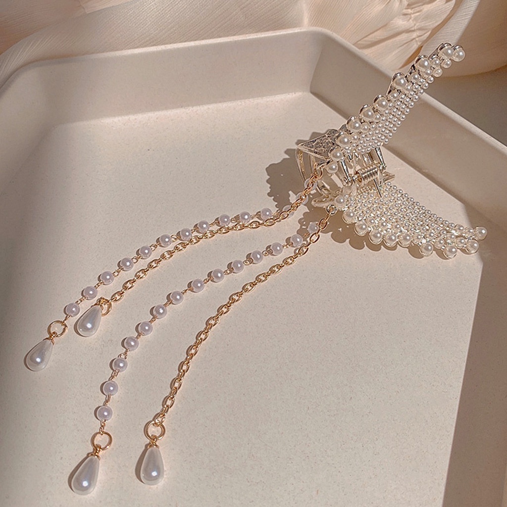 Kẹp tóc càng cua cánh thiên thần ngọc trai nhân tạo có tua dua sang chảnh kẹp tóc công chúa Lémi accessories