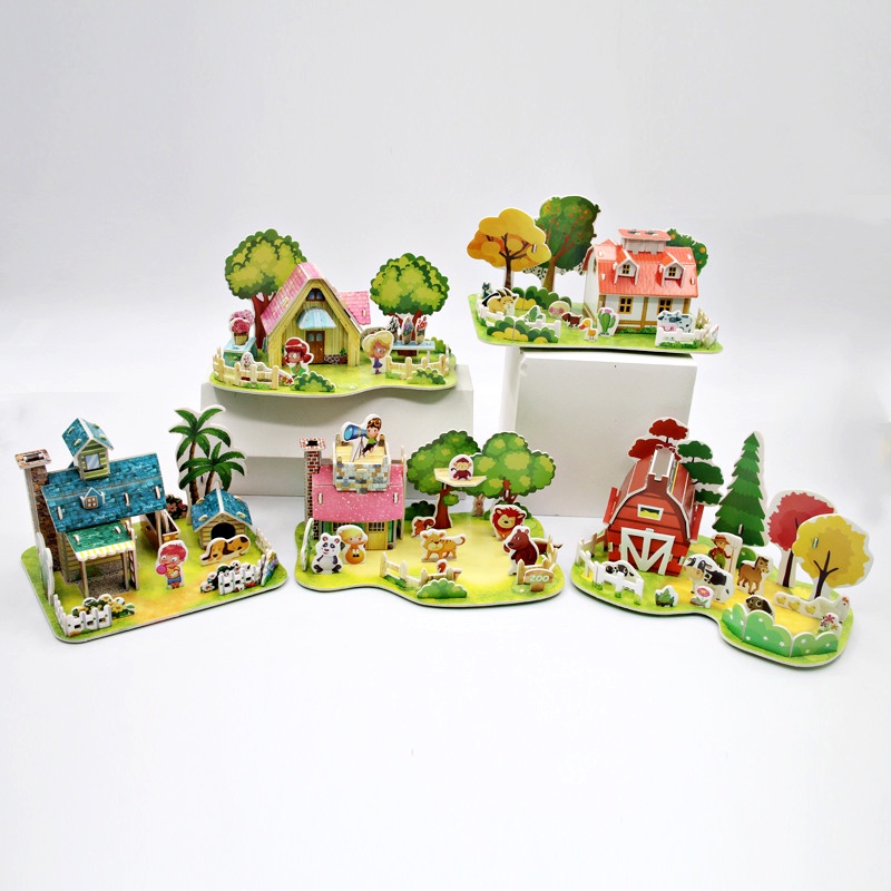 Đồ Chơi Xếp Hình Ngôi Nhà 3D Bằng Giấy Giáo Dục Sớm Cho Bé