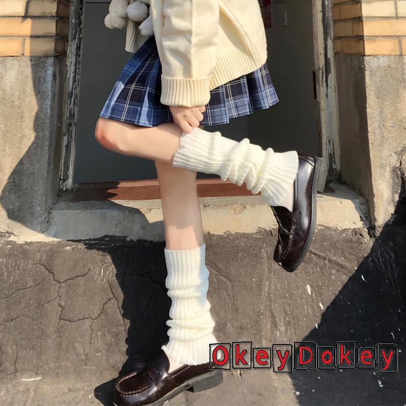 OKDK- Vỏ bọc ống chân dệt kim co giãn màu trơn họa tiết kẻ sọc đơn giản bảo vệ chân cho nữ