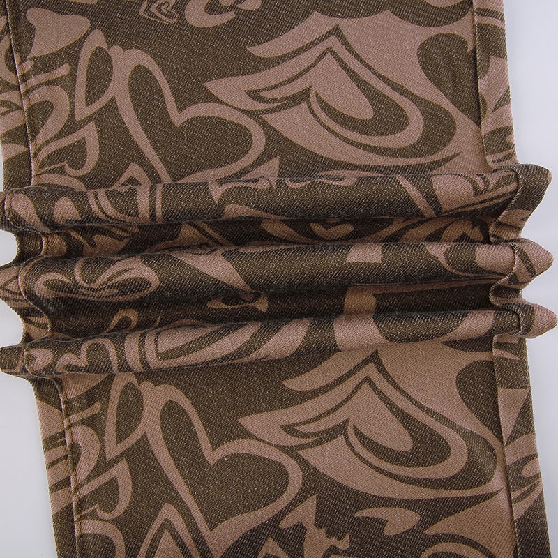 Quần jean thắt lưng cao in hình trái tim màu tương phản phong cách Âu Mỹ thời trang cho nữ