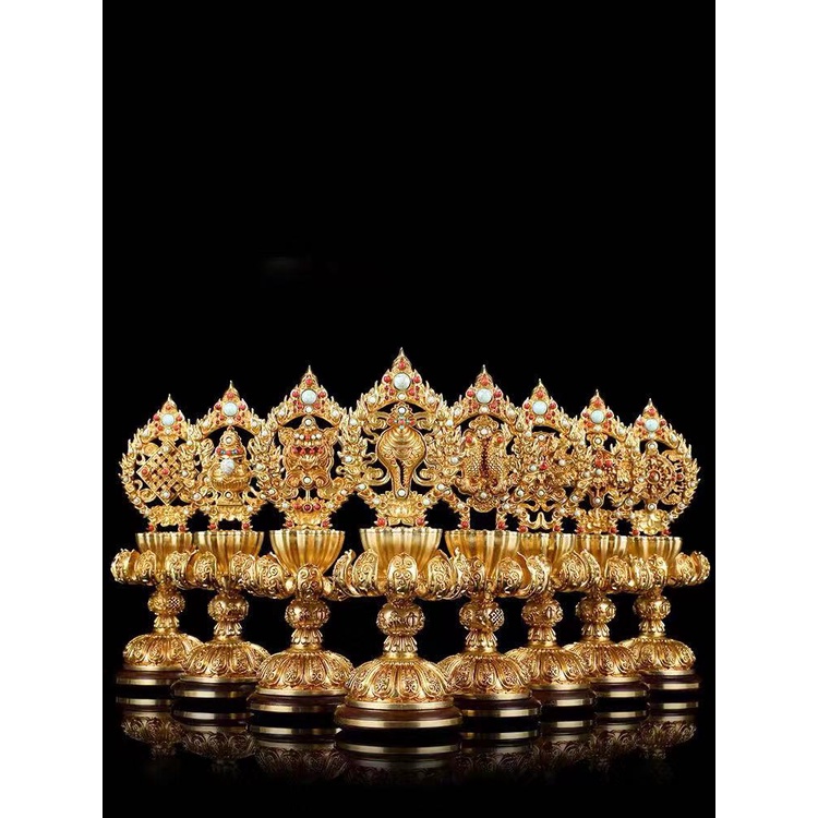 [PHÁP BẢO MINH CHÂU] Bộ 8 CÁT TƯỜNG ĐỒNG ĐẾ GỖ 20cm (H2119)