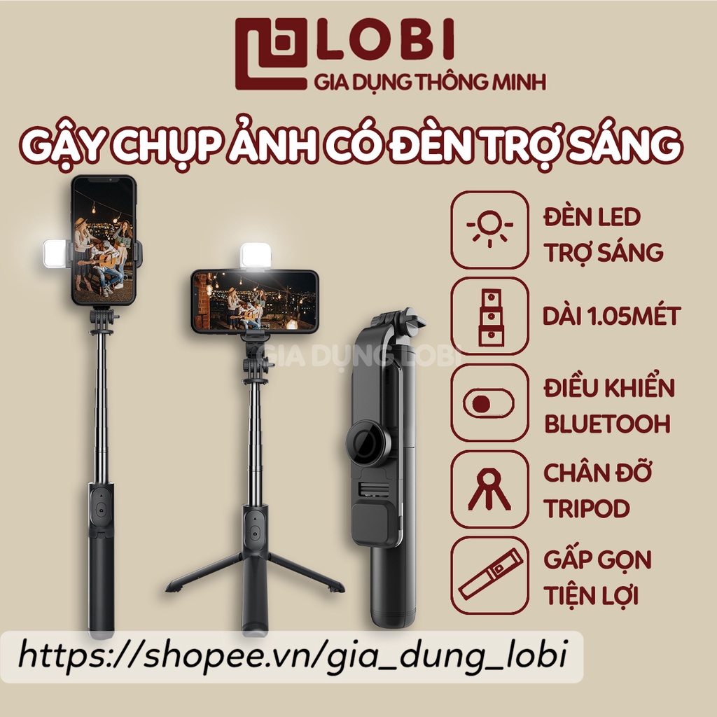 Gậy chụp ảnh 3 chân có đèn led trợ sáng Gậy tự sướng selfie chụp hình bluetooth điều khiển từ xa xoay nhiều góc độ