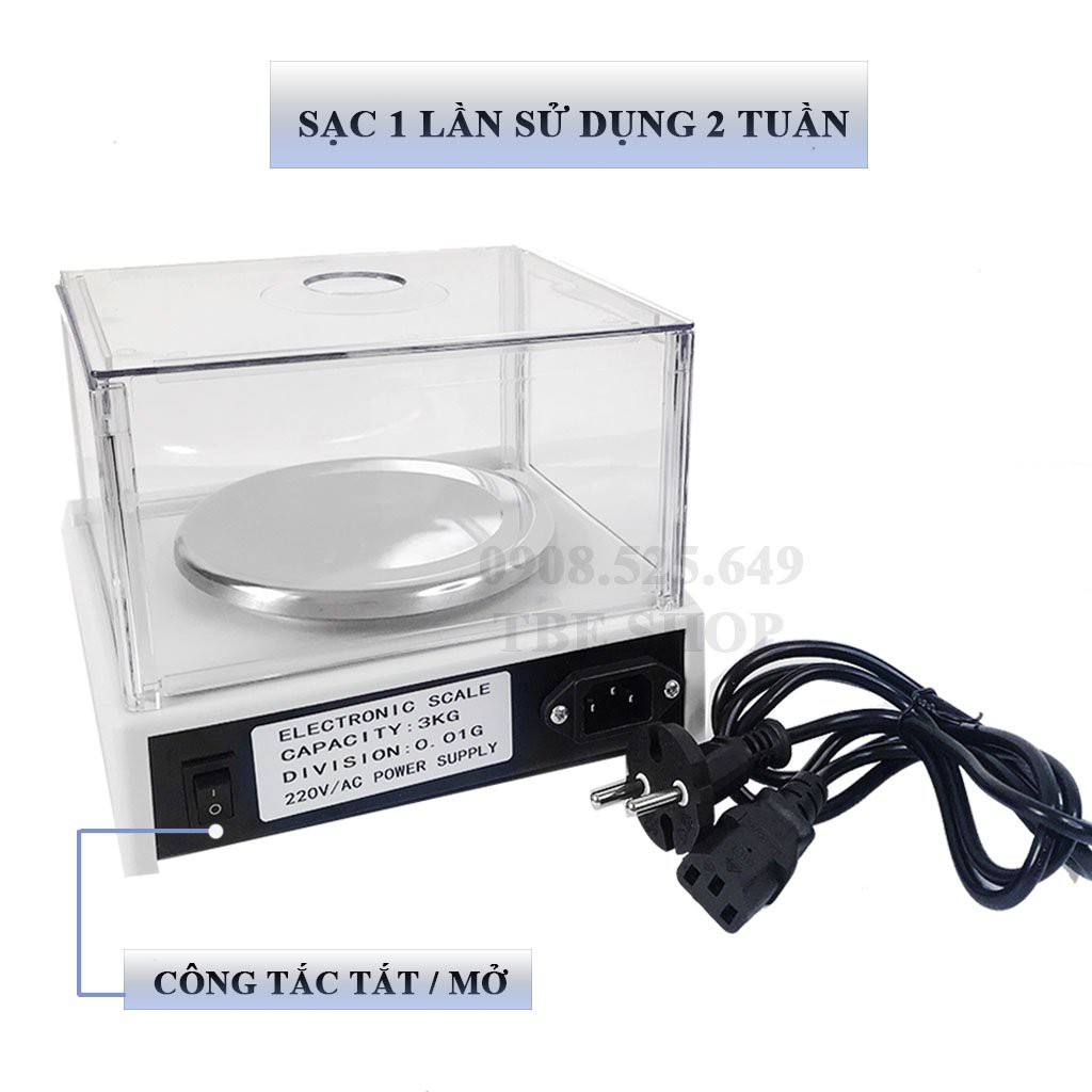 Cân Tiểu Ly Điện Tử 3kg 0.01g ZH 03 Chính Xác Cao Sử Dụng Sạc ( Bảo Hành 1 Năm )