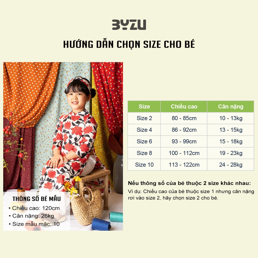 Áo Dài Cho Bé Gái BYZU Áo Dài Cách Tân Vải Gấm Hoa Đỏ Cao Cấp (CHƯA CÓ QUẦN)
