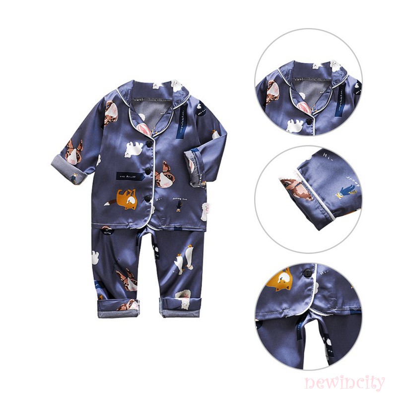 Bộ pijama gồm áo tay dài + quần dài in họa tiết hoạt hình dành cho em bé