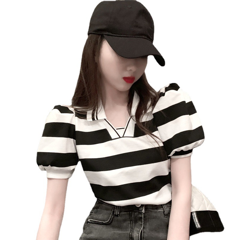 Áo Thun Ngắn Tay Kẻ Sọc Ngang Thời Trang Hè 2021 Dành Cho Nữ