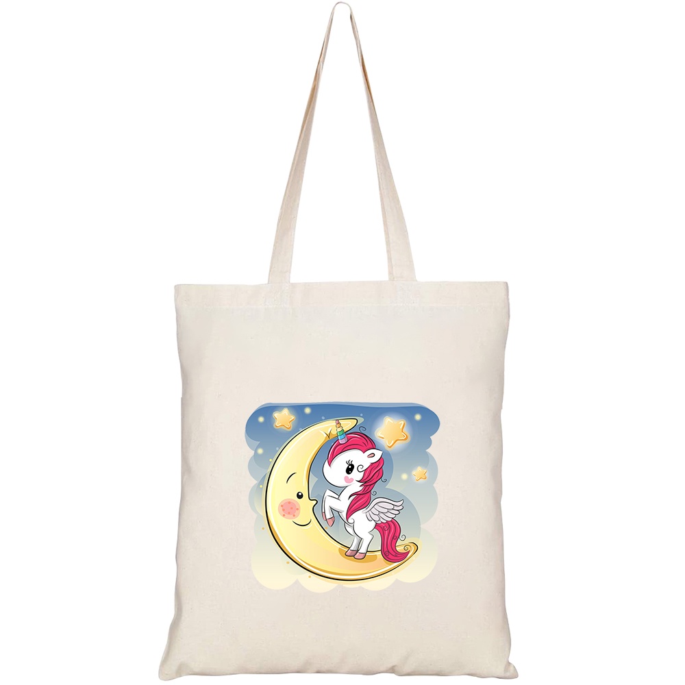 Túi vải tote canvas HTFashion in hình cute cartoon unicorn girl on HT542