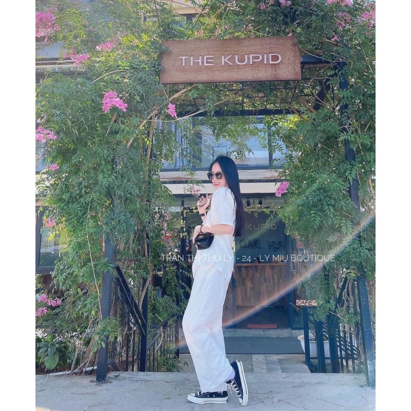 Sét áo 3 dòng chữ + quần rộng trắng TTB876