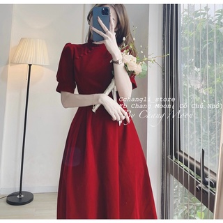 Váy nhung đỏ đô( ảnh shop chụp)