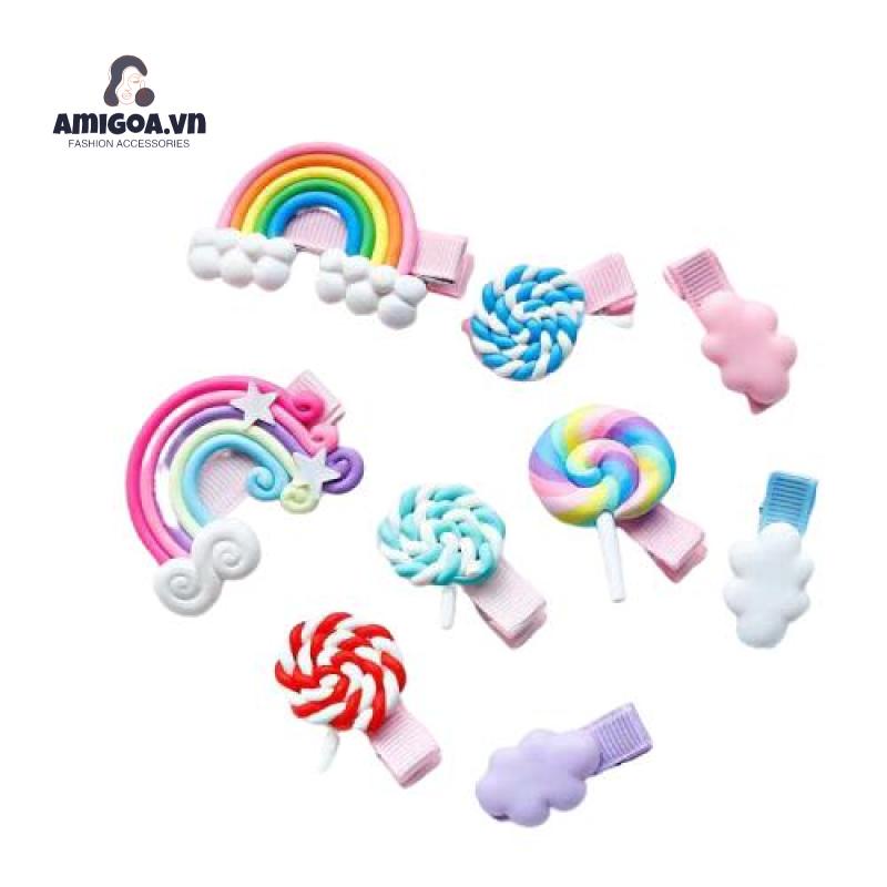 Kẹp Tóc Đất Sét Mềm Họa Tiết Cầu Vồng Dễ Thương Cho Trẻ Em