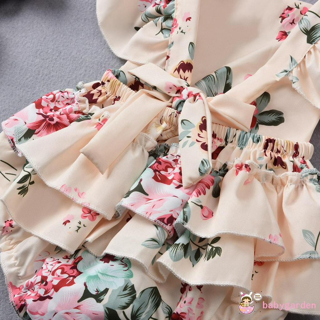 Áo Liền Quần In Hoa Kèm Băng Đô Cho Bé Gái