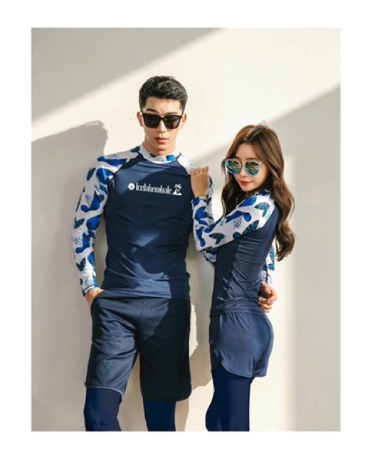 Bộ đồ bơi đôi nam , nữ dài tay tay lá trắng | BigBuy360 - bigbuy360.vn