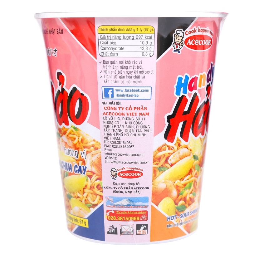 Mì ly Hảo Hảo Handy Tôm chua cay 67g