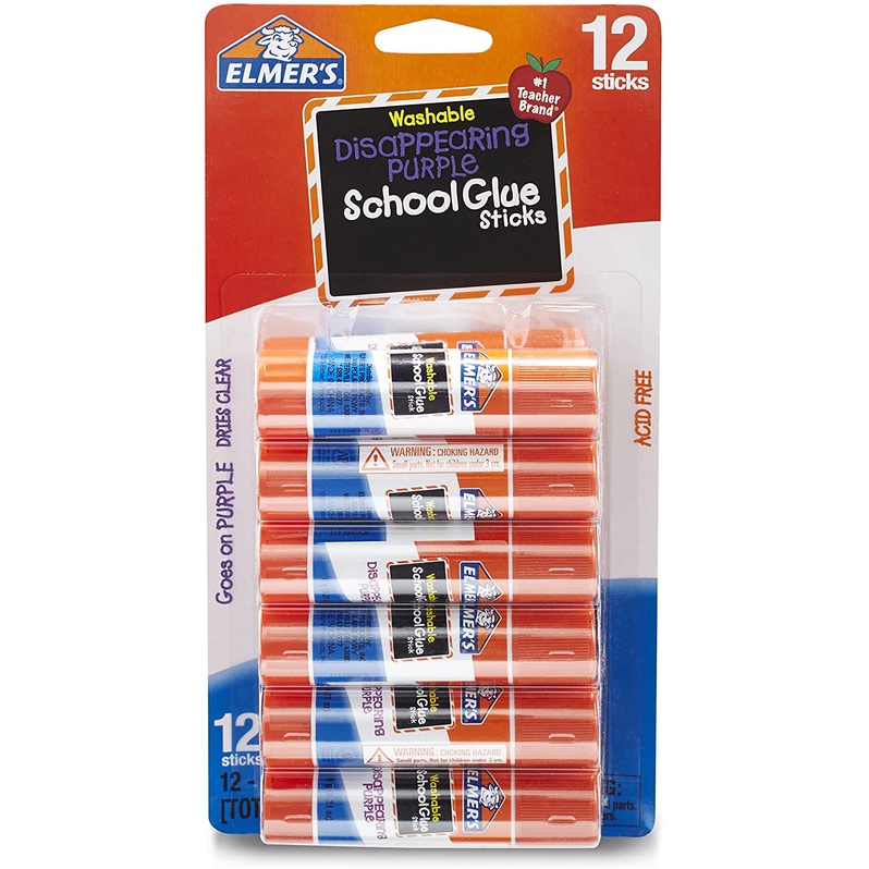Keo dán cho trẻ trong học tập không độc hại hiệu Mỹ Elmer's Glue Stick (E579), Disappearing Purple (12 hoặc 30 hộp)