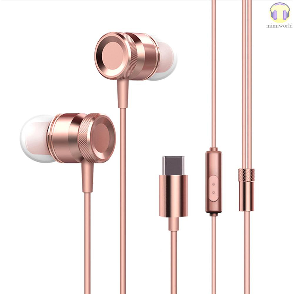 MIWO USB Type-C In-Ear Wired Metal Earphone Headset USB-C Earphone Earbuds In-line Control w/ Mic for Xiaomi 6 Note 3 MIX 2 Letv LeEco Le 2 3 Smartisan Pro Pro 2 Rose Gold